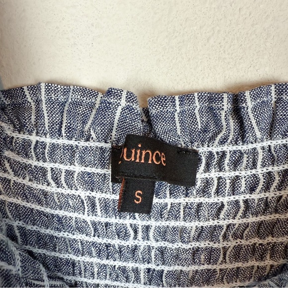 Quince 100% European Linen Smocked Midi Dress Chambray Stripe Size Small - Picture 10 of 16